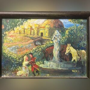 OOAK Enchanted Castle Couple Painting 9”x11” Framed Signed